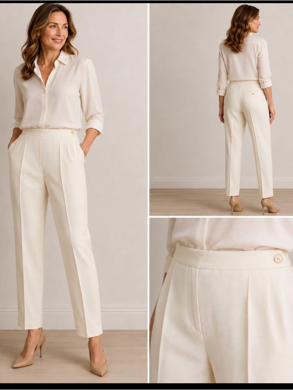 Lauren Ralph Lauren 100% Silk Ivory Cream Trousers Pants Slacks Size 10